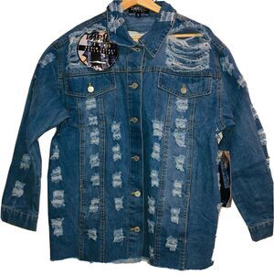 Thrill Jeans Distressed Denim Jean Jacket Ripped Destroyed Frayed Size 1X NWT